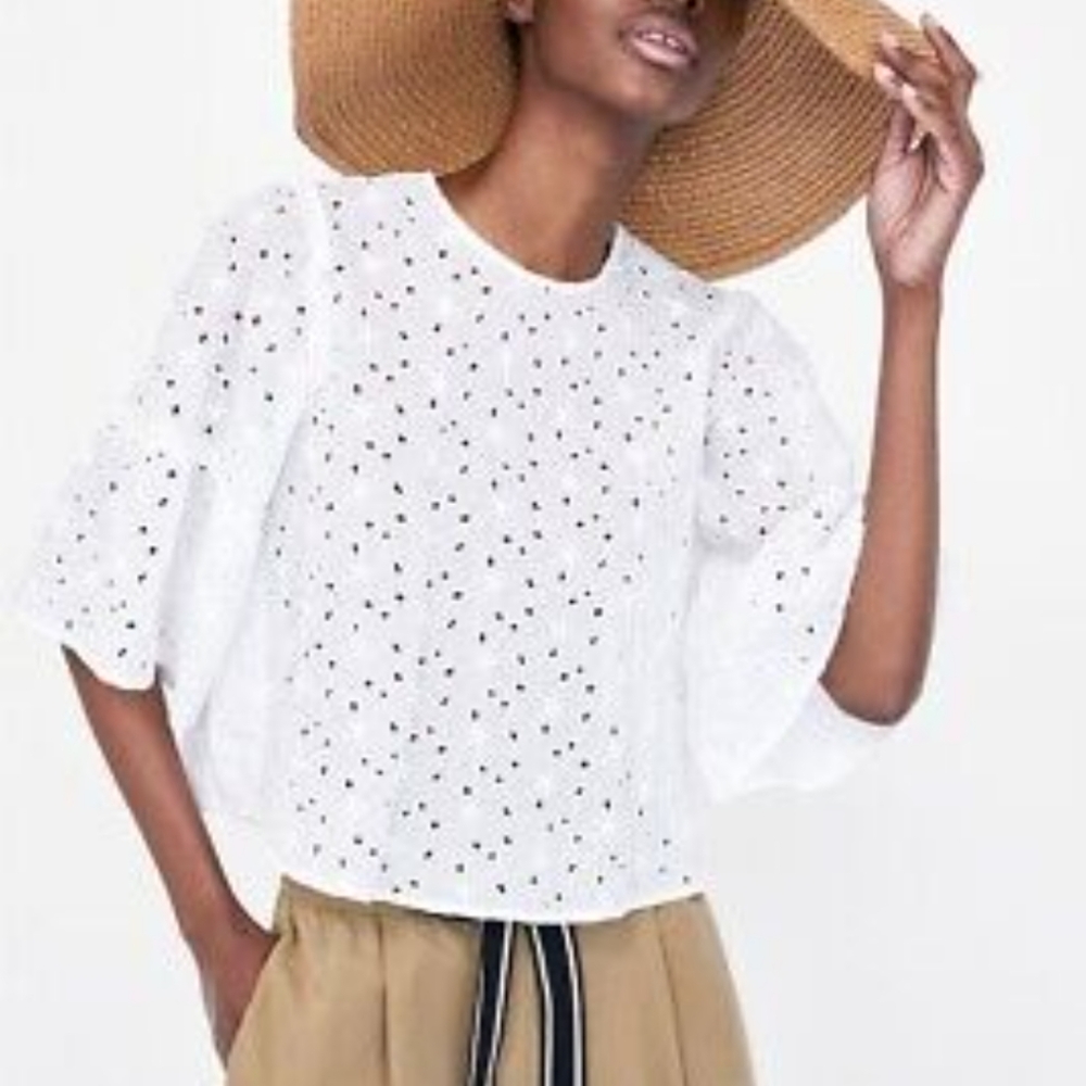 Zara White Eyelet Top